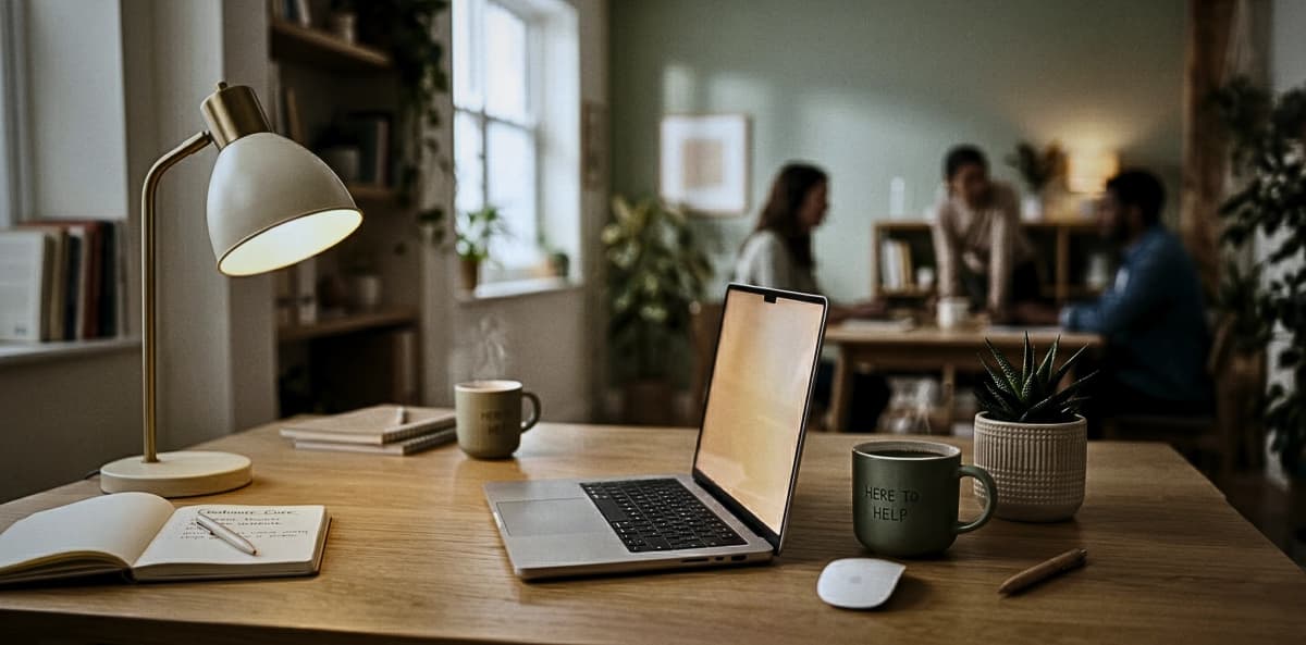 Warm customer support workspace