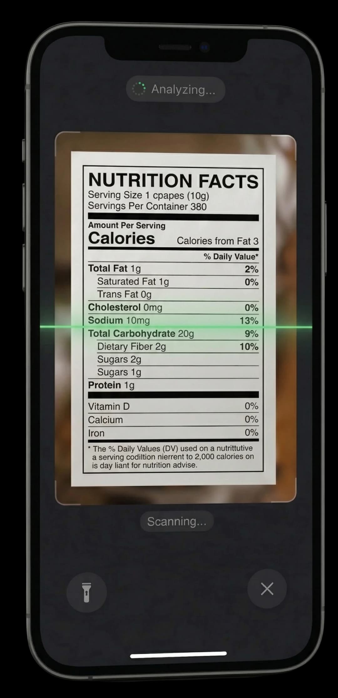 BUD app scanning a nutrition label